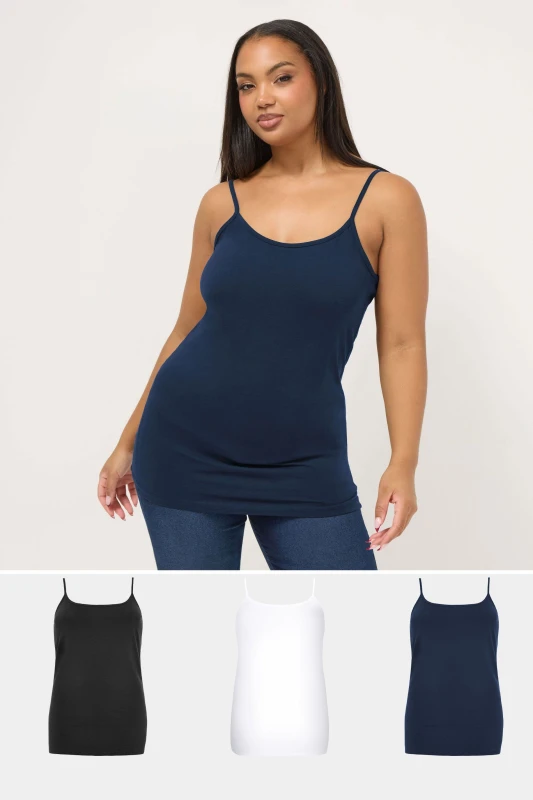 Image of Yours Womens 3 Pack Cami Tops in Black Size: 30-32 Black Female 30-32