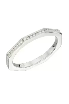 Image of Womens Sterling Silver & CZ Octagon Shaped Band Ring