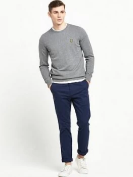 Image of Lyle & Scott Crew Neck Cotton Merino Jumper, Mid Grey Marl Size M Men