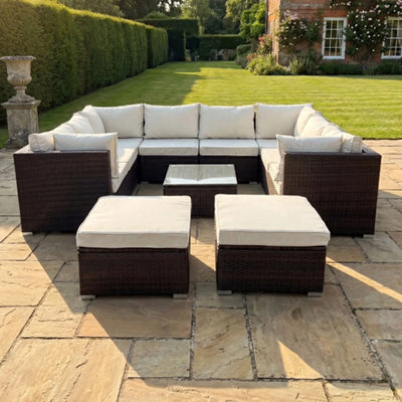 Image of Artemis Home Oliena 10 Seat Modular Rattan Small U-Shape Garden Furniture in Brown Brown Unisex