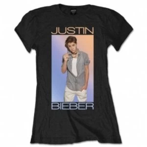 image of Justin Bieber Colorfade Ladies Black T Shirt Medium