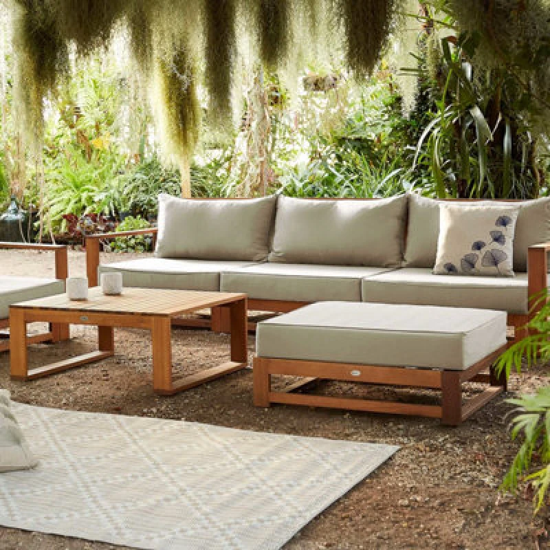 Image of sweeek 5-seater Aluminium And Wooden Frame Garden Sofa Set Light Brown
