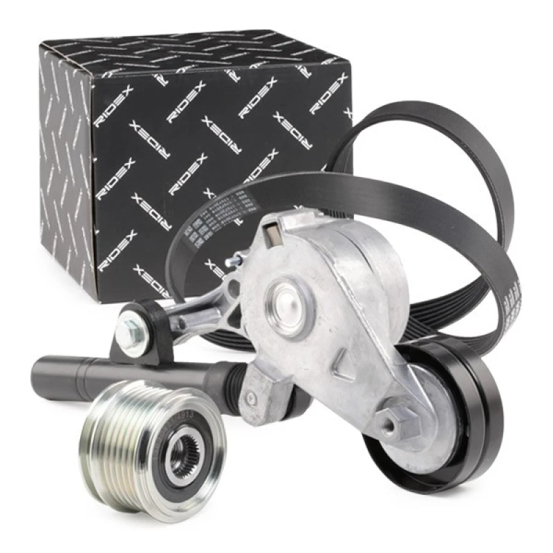 Image of RIDEX 542R0494 V-ribbed belt set Check alternator freewheel clutch & replace if necessary, Pulleys: with freewheel belt pulley V-Ribbed Belt Set (542