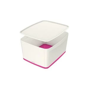 Image of Leitz Mybox Large 18 litre Storage Box with Lid WhitePink