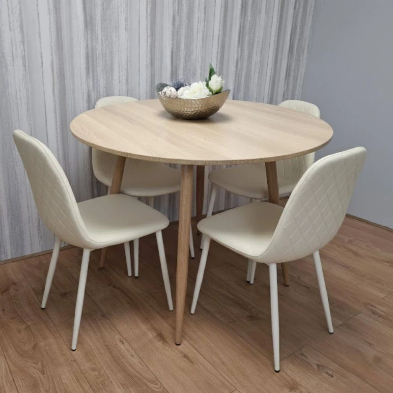 Image of KOSY KOALA Modern Round Dining Table With 4 Cream Faux Leather Chairs Cream Unisex