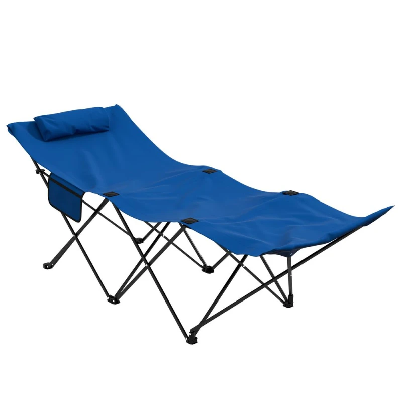 Image of Outsunny Foldable Sun Lounger w/ Side Pocket, Oxford Headrest Sun Lounger, Blue 84G-434V70DB