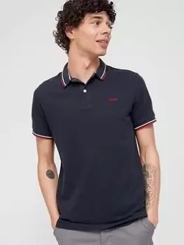 Image of Superdry Vintage Tipped Short Sleeved Polo Shirt - Navy/Red Size L, Men
