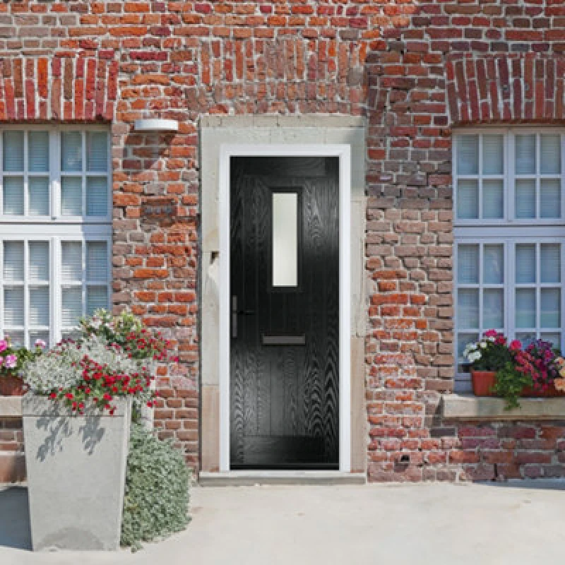 Image of Lacerta Composite Door Sunningdale Black 890mm X 2090mm Open In Right Hand Obs Glass 10 Year Guarantee - Free Delivery & Smart Lock