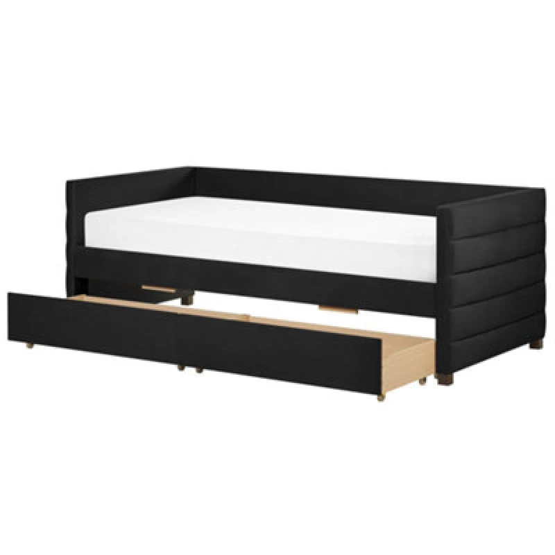 Image of Beliani Daybed With Storage Velvet Marray 90 X 200 Cm (Eu Single) Black