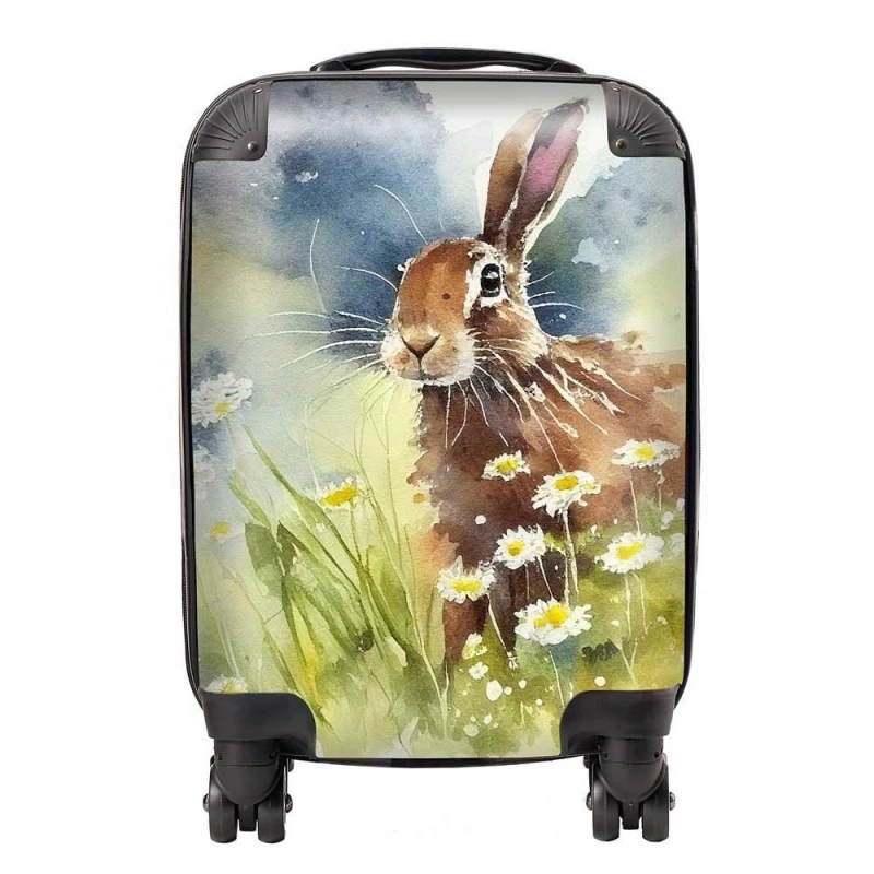 Image of Warren Reed - Designer Hare & Daisies Watercolour Suitcase in Brown Size: Large Brown Unisex Large