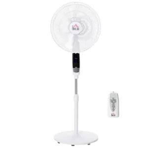 image of HOMCOM Pedestal Stand Fan, 3 Speed 3 Mode, 85° Oscillation, LED Panel, 3M Remote Controller, Height Adjustable for Living Room, Bedroom, Office