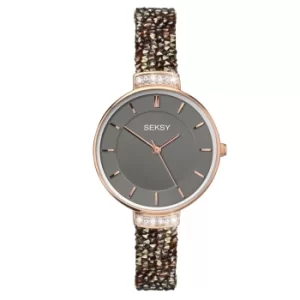 image of Seksy Classic Quartz Grey Dial Multi Coloured Leather Strap Ladies Watch 2579