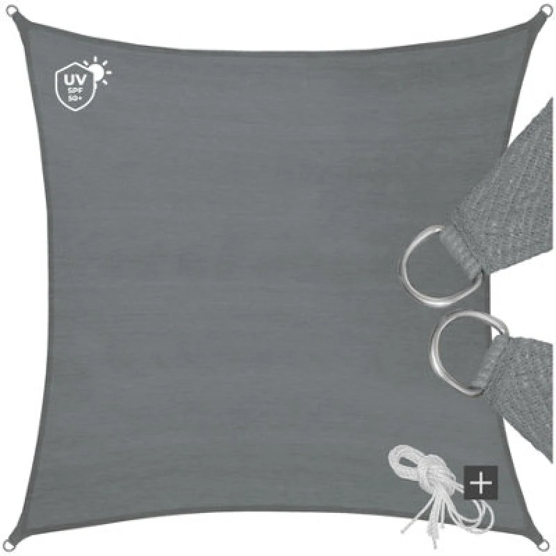 Image of Tectake Shade Sail - Rectangular With Uv Protection 50+, Water-Repellent, Grey - 3.6 X 3.6 M - Grey
