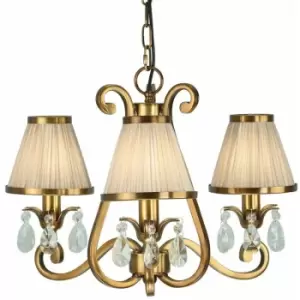 image of Esher Ceiling Pendant Chandelier Brass Crystal & Beige Shades 3 Lamp Light