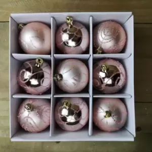 image of Snow White Set Of 9 6CM Luxury Rose Gold Baubles Christmas Decoration In Gift Box