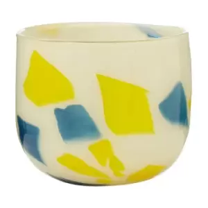 image of 16cm Yellow and Blue Abstract Glass Planter