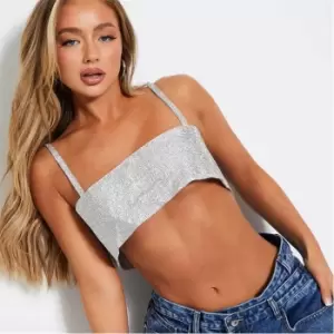 Image of I Saw It First Strappy Diamante Crop Top - Silver