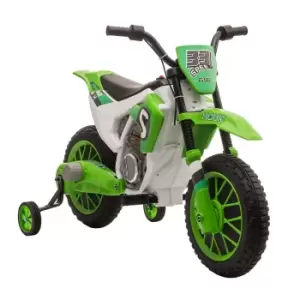 image of Homcom 12V Kids Ride-on Electric Motorbike With Training Wheels - Green