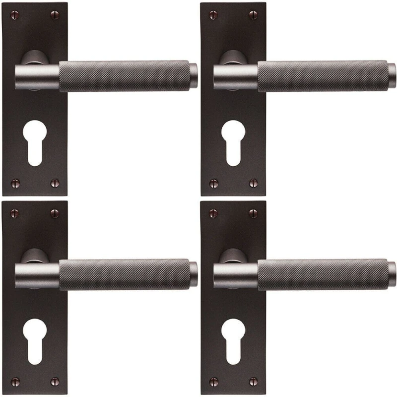Image of Loops 4x PAIR Knurled Round Handle on Slim Euro Lock Backplate 150 x 50mm Matt Bronze Multi