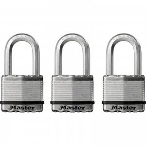 image of Masterlock Excell Laminated Steel Padlock Pack of 3 Keyed Alike 50mm Standard