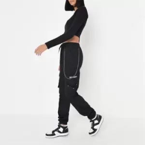 image of Missguided Embroidered Chain Cargo - Black