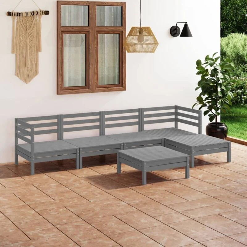 Image of VIDAXL 6 Piece Garden Lounge Set Solid Pinewood Grey Vidaxl 8720286685662