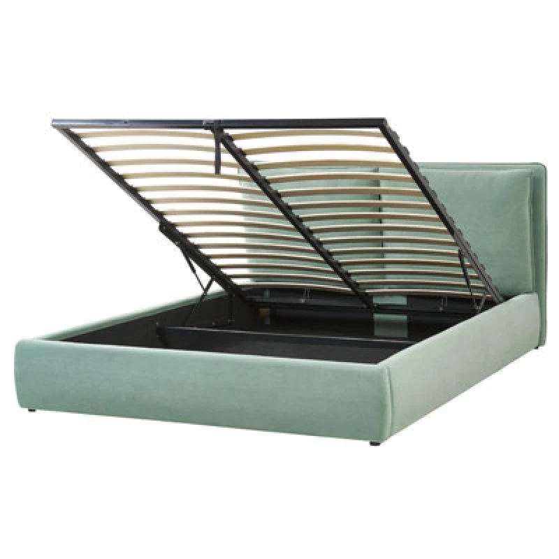 Image of Beliani Ottoman Bed Velvet Bajonna 160 X 200 Cm (Eu King Size) Mint Green