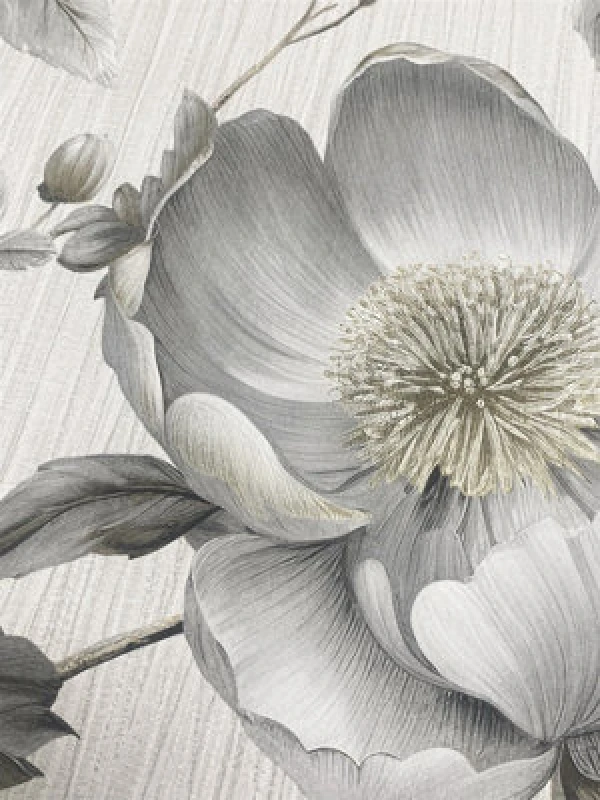 Image of Muriva Alethia Floral Wallpaper - For Living Room, Bedroom, Fireplace - Matt Finish, Floral Pattern, Grey