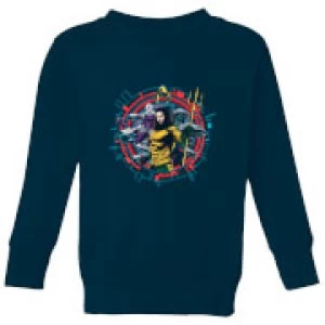 image of Aquaman Circular Portrait Kids Sweatshirt - Navy - 11-12 Years