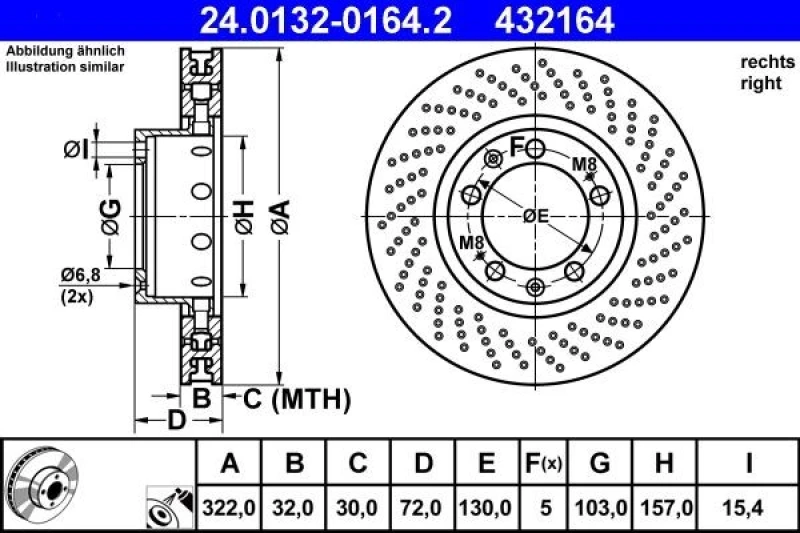 Image of ATE 24.0132-0164.2 Brake disc perforated/vented, Coated, Alloyed/High-carbon Brake Disc (82)