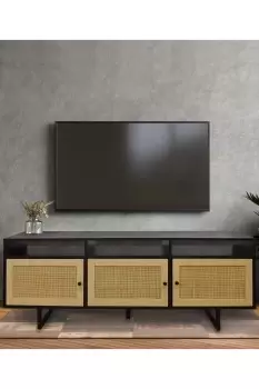 image of Lloyd Pascal TV Unit with 3 Rattan Panel Doors - Natural