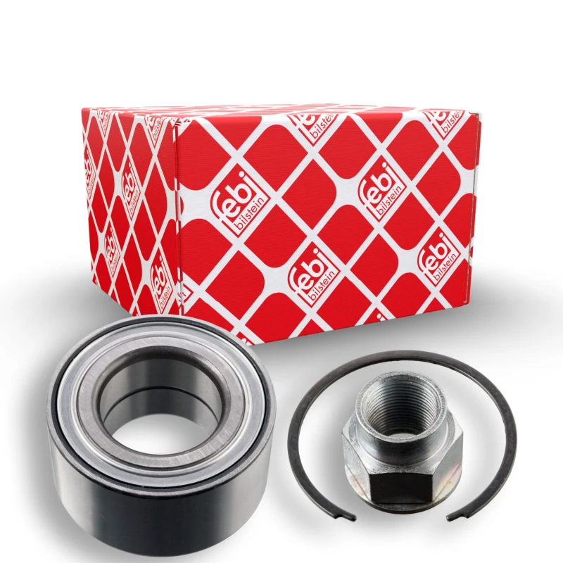 Image of FEBI BILSTEIN 12534 Wheel bearing kit with axle nut, Front Axle Right, with retaining ring Wheel Bearing Kit (654)