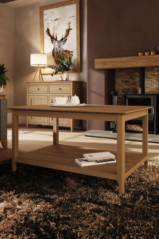Image of FWStyle Large Natural Oak Painted Oak Storage Coffee Table Brown