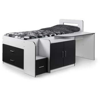 Image of Layla White & Charcoal Storage Cabin Bed Frame 3ft Single 90 x 190