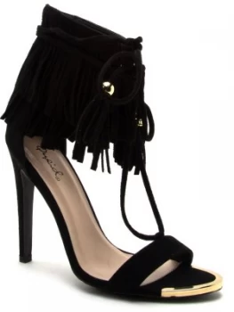 Image of Qupid Interest fringe sandal Black