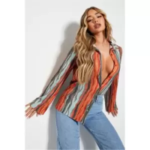 Image of I Saw It First Orange Smudge Print Plisse Oversized Button Up Shirt - Orange