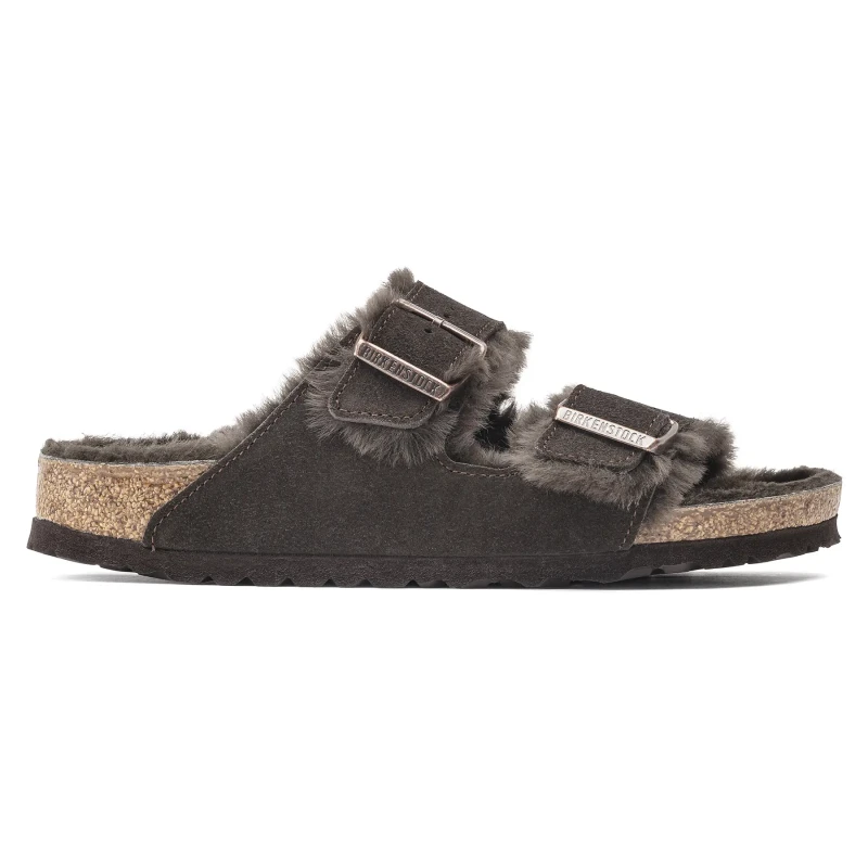 Image of Birkenstock Sandals Birkenstock Arizona Suede Leather Fur Marron Unisex 36 Etroit