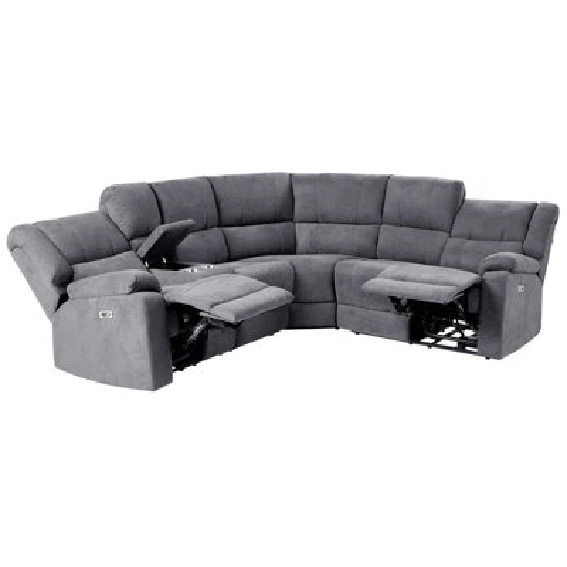 Image of Beliani Electric Recliner Corner Sofa 5 Seater Rokke Fabric Grey With USB Port Left Hand