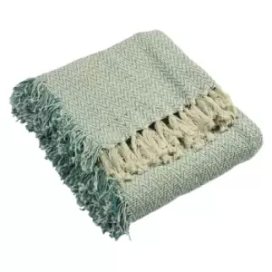 Image of Furn. Jasper Throw Zig-Zag Knitted Geometric Design Cotton Marine Blue