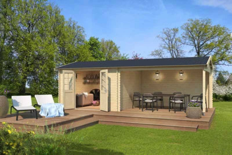 Image of Lasita Maja Lasita Osland Amarillo Summer House With Veranda - 7.1M X 3.3M - Log Cabin With Canopy Shelter