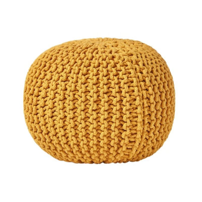 Image of Homescapes Round Cotton Knitted Pouffe Footstool Mustard