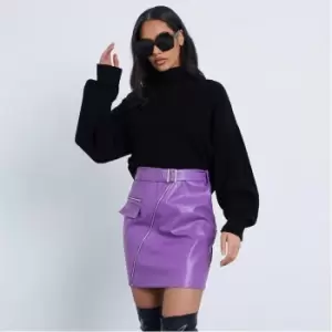 Image of I Saw It First Zip Front Belted Faux Leather Mini Dress - Purple