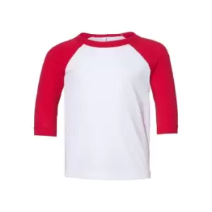 image of Bella + Canvas Baby Toddler 3/4 Sleeve Baseball Tee (4 Years) (White/Red)