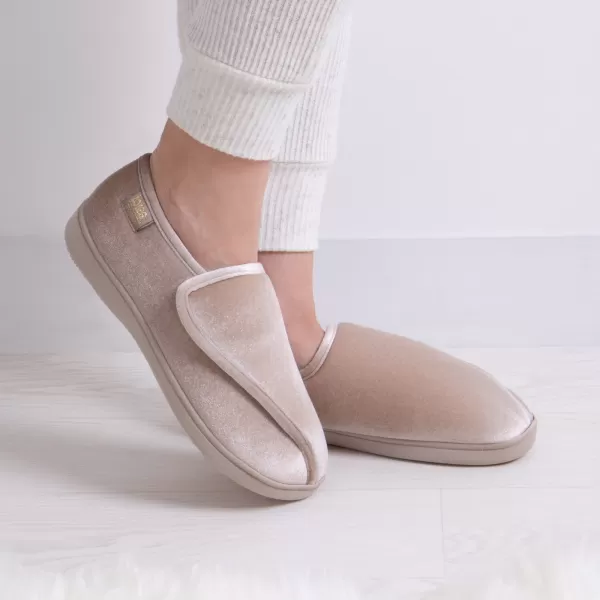 Image of Isotoner Sparkle Velour Closed Back Slippers With Velcro Opening Mink