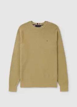 image of Tommy Hilfiger Mens Interlaced Structure Crewneck Sweatshirt In Khaki