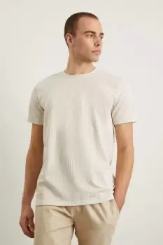 Image of Slim Fit Charcoal Short Sleeve Tonal Stripe T-Shirt