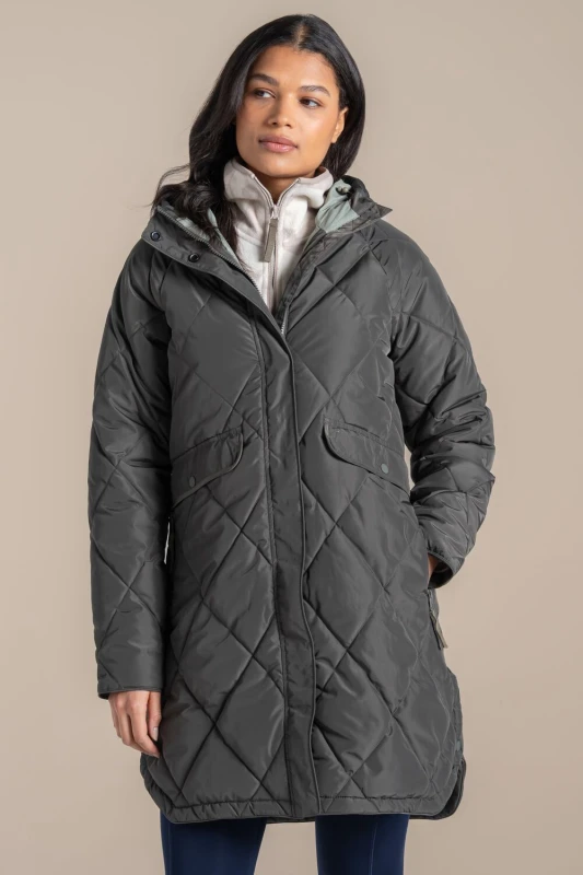 Image of Craghoppers Womens Sweetgrass Longline Hooded Padded Jacket in Green Size: 14 Green Female 14