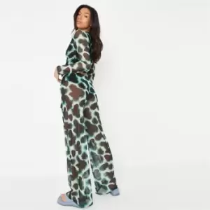 image of Missguided Coord Ruched Front Wide Leg Leopard - Green