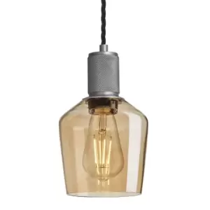 image of Industville Knurled Tinted Glass Schoolhouse Pendant in Amber with Pewter Holder / Large