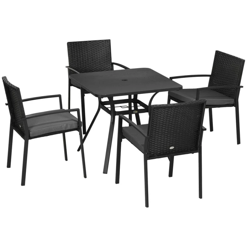 Image of Outsunny 4 Seater Rattan Garden Dining Set - Black 861-091V70BK
